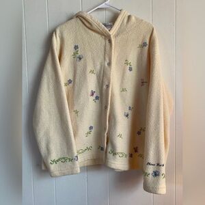 Artisans Sweatshirt Women’s 2X Yellow Flowers Butterflies Bees Pearl Snaps  Vtg